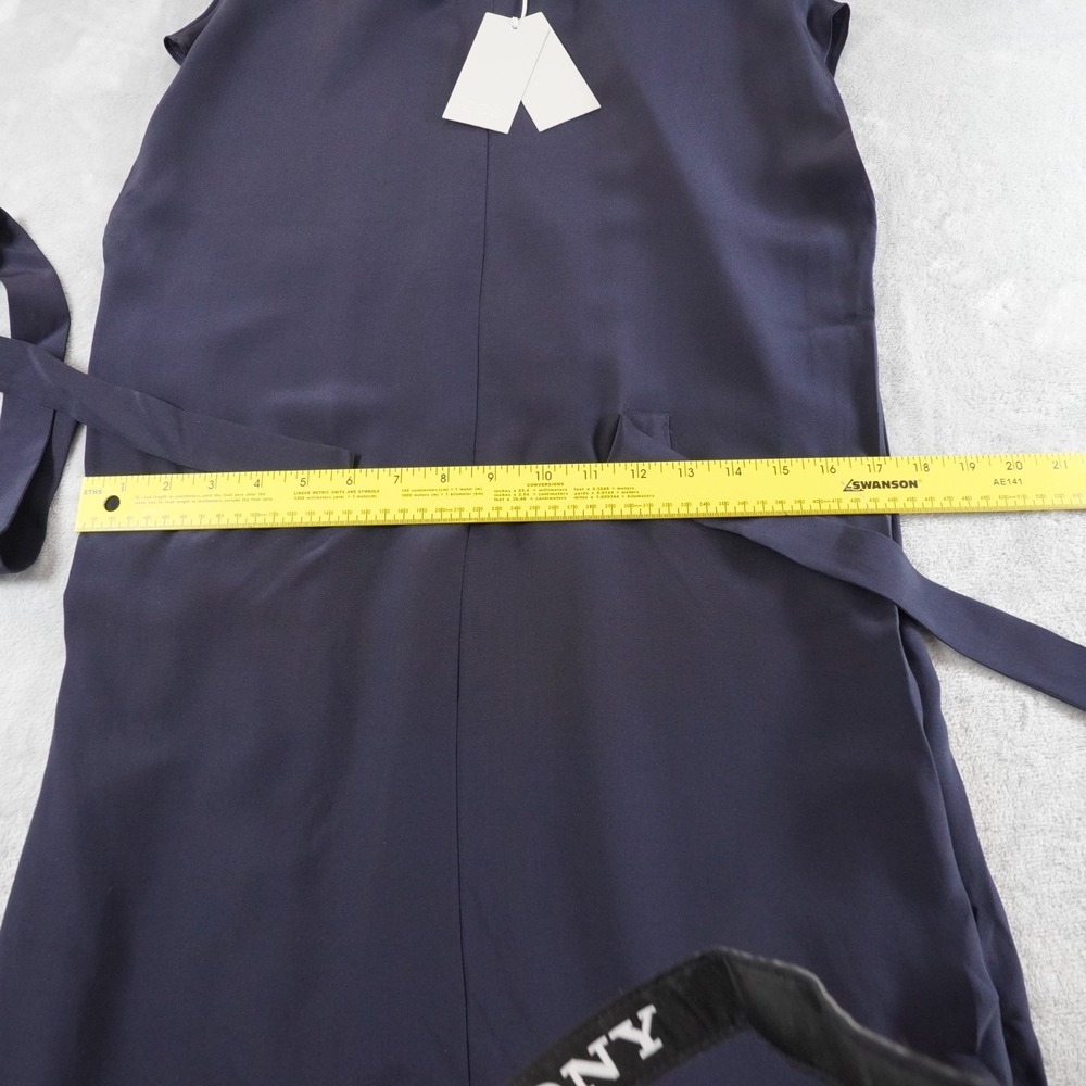 COS Silk Shift Dress Womens XS Navy Blue Cap Sleeve Belted Minimalist EU 32 - Picture 8 of 15